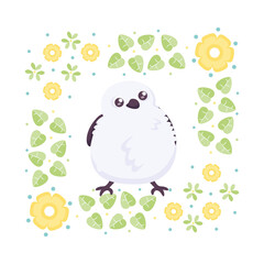 Isolated cute bird in a floral frame Vector illustration