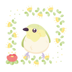 Isolated cute bird in a floral frame Vector illustration