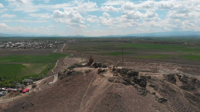Aerial view of Legendary Monastery Khor Virap from bird eye view. Armenia. High quality 4k footage