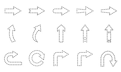 Arrow outline icons set on white background, dotted line.