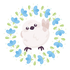 Isolated cute bird in a floral frame Vector illustration