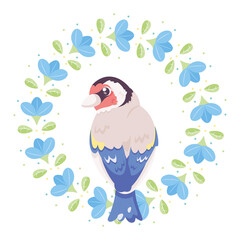 Isolated cute bird in a floral frame Vector illustration