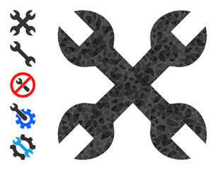 Vector lowpoly wrenches icon image is combined of randomized filled triangle parts. Triangle wrenches polygonal icon vector illustration. Flat geometric lowpoly illustration based on wrenches icon.