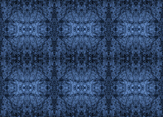 Classic blue symmetrical ornament, psychedelic print, fractal, pattern