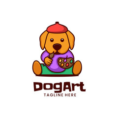 Vector Logo Illustration Dog Art Mascot Cartoon Style.