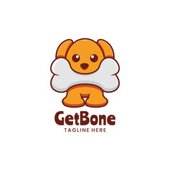 Vector Logo Illustration Dog Get Bone Mascot Cartoon Style.