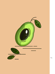 Avocado vector illustration, Cute avocado icon, Sliced avocado with leaf, Healthy food