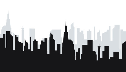 Obraz premium Silhouette of the city. City skyline silhouette. Modern cityscape vector for t shirt. Abstract city landscape illustration.