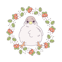 Isolated cute bird in a floral frame Vector illustration