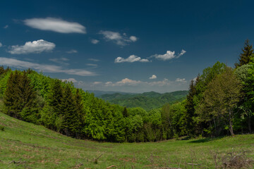 Fototapeta na wymiar Landscape near Banska Stiavnica town in sping fresh color morning