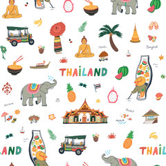 Thailand travel vector seamless pattern