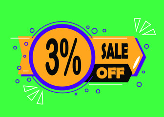 Sale 3% discount. Promotion sales and marketing, discount tag and icon in orange and green.