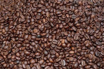 Coffee beans saturated color picture beautiful background. Roasted coffee beans background.