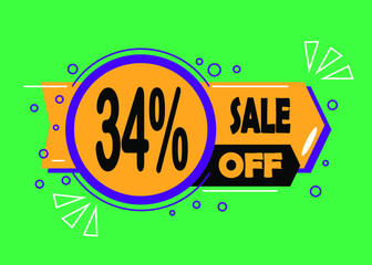 Sale 34% discount. Promotion sales and marketing, discount tag and icon in orange and green.