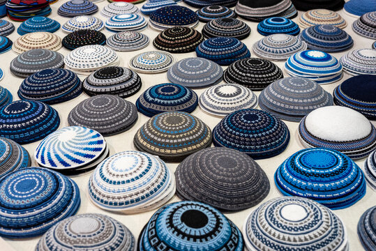 kippah for Jewish people to cover the head . shop in Jerusalem market