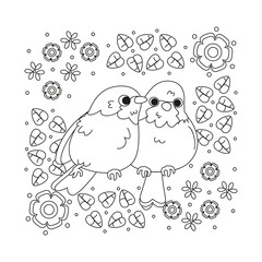 Isolated cute birds in a floral frame Vector illustration
