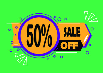 Sale 50% discount. Promotion sales and marketing, discount tag and icon in orange and green.