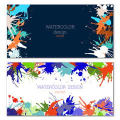 Obraz na płótnie Canvas Splashes of paint. Blots. A set of two creative bright watercolor backgrounds. Banner, cover design. Artistic design in abstract style.