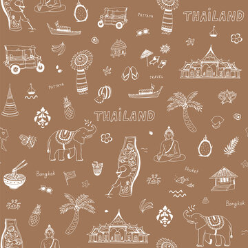 Thailand travel vector seamless pattern