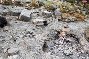 Chimaera mountain eternal fire, fire from natural gas in rocks ("Yanartaş" in Turkish language).Yanartaş Mountain is in Çıralı, Antalya and a popular tourist destination.