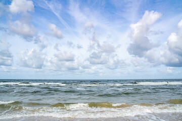 A panorama of the Baltic Sea coast during stormy weather