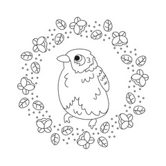 Isolated cute bird in a floral frame Vector illustration