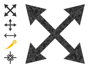 Vector triangulated maximize arrows icon illustration is designed with random filled triangle parts. Triangulated maximize arrows polygonal symbol vector illustration.