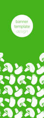 Vector banner template with mushrooms seamless pattern. Hand drawn mushroom ornament for packaging design. Label champignon, vegetable, vegan protein badge. Vegetarian food. Mushroom soup ingredients.