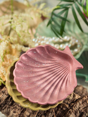 Shell shaped stand made of gypsum, candlestick, handmade.