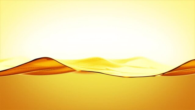 Beautiful Oil Surface Moving Up Waving Close-up Slow Motion. Clear Golden Oil Filling the Screen on White Background. 4k Ultra HD 3840x2160
