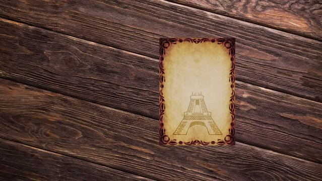 Postcard drawing of the Eiffel tower, symbol of Paris and France. Line art.travel to France.Paris