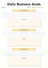 Clean and Minimal Daily Goals Planner Sheet. Daily Business Goals Planner Template Sheet.