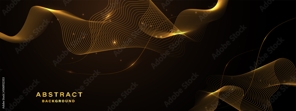 Poster Abstract gold background with flowing lines. Dynamic waves. vector illustration.