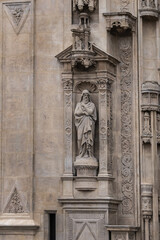 Obraz premium Architectural fragments of Paris Saint-Eustache church (Eglise Saint Eustache, 1532 - 1637). Saint-Eustache church located in Les Halles area of Paris. UNESCO World Heritage Site. Paris, France.