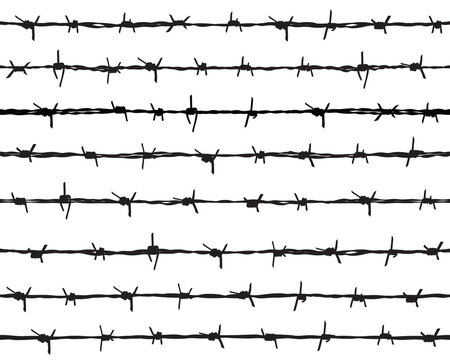 Black silhouettes barbed wire on a white background