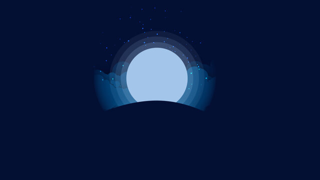 Blue Moon Illustration With Stars and Clouds