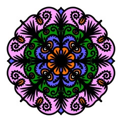 Flower Mandala. Vintage decorative elements. Oriental pattern,tribal ornaments illustration. Islam, Arabic, Indian, moroccan,spain, turkish, pakistan, chinese, mystic, Coloring book page