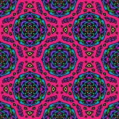 Seamless pattern flower with mandala, vintage decorative elements, vintage decorative elements illustration, Ethnic mandala with colorful tribal ornaments,colorful flower pattern