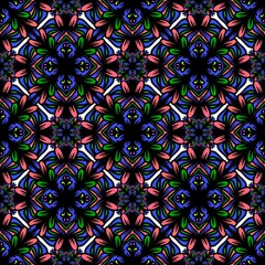 Seamless pattern flower with mandala, vintage decorative elements, vintage decorative elements illustration, Ethnic mandala with colorful tribal ornaments,colorful flower pattern