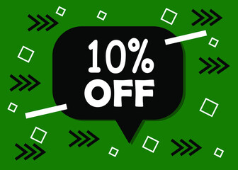 10 percent discount badge for promo design. Poster badge in black and green. Business design. Vector illustration.