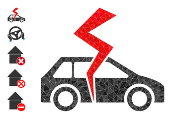 Vector triangulated car destroy icon illustration is designed from random filled triangle parts. Triangle car destroy polygonal 2d vector illustration.