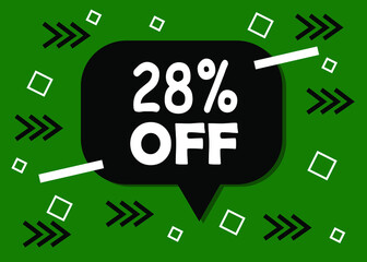 28 percent discount badge for promo design. Poster badge in black and green. Business design. Vector illustration.