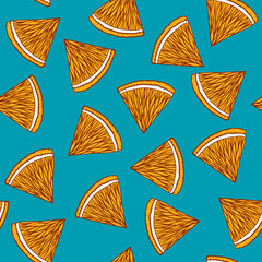 Pattern with orange quarters slice on blue background