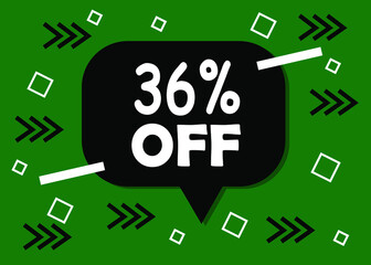 36 percent discount badge for promo design. Poster badge in black and green. Business design. Vector illustration.