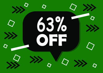 63 percent discount badge for promo design. Poster badge in black and green. Business design. Vector illustration.