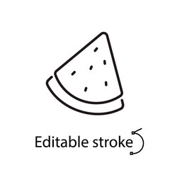 Watermelon slice outline icon. Fruit shop logotype. Casino idea. Editable stroke. Isolated vector illustration