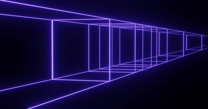 3d render with rectangles of glowing purple lines in perspective