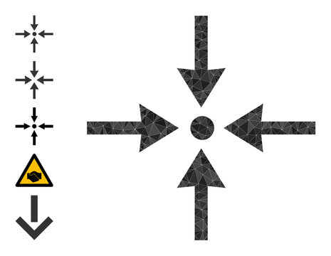 Vector lowpoly meeting point icon illustration is constructed of random filled triangle parts. Triangle meeting point polygonal 2d vector illustration.