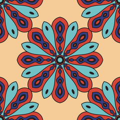Abstract seamless pattern with mandala flower. Mosaic, tile, polka dot. Floral background.