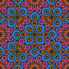 Abstract seamless pattern with mandala flower. Mosaic, tile, polka dot. Floral background.